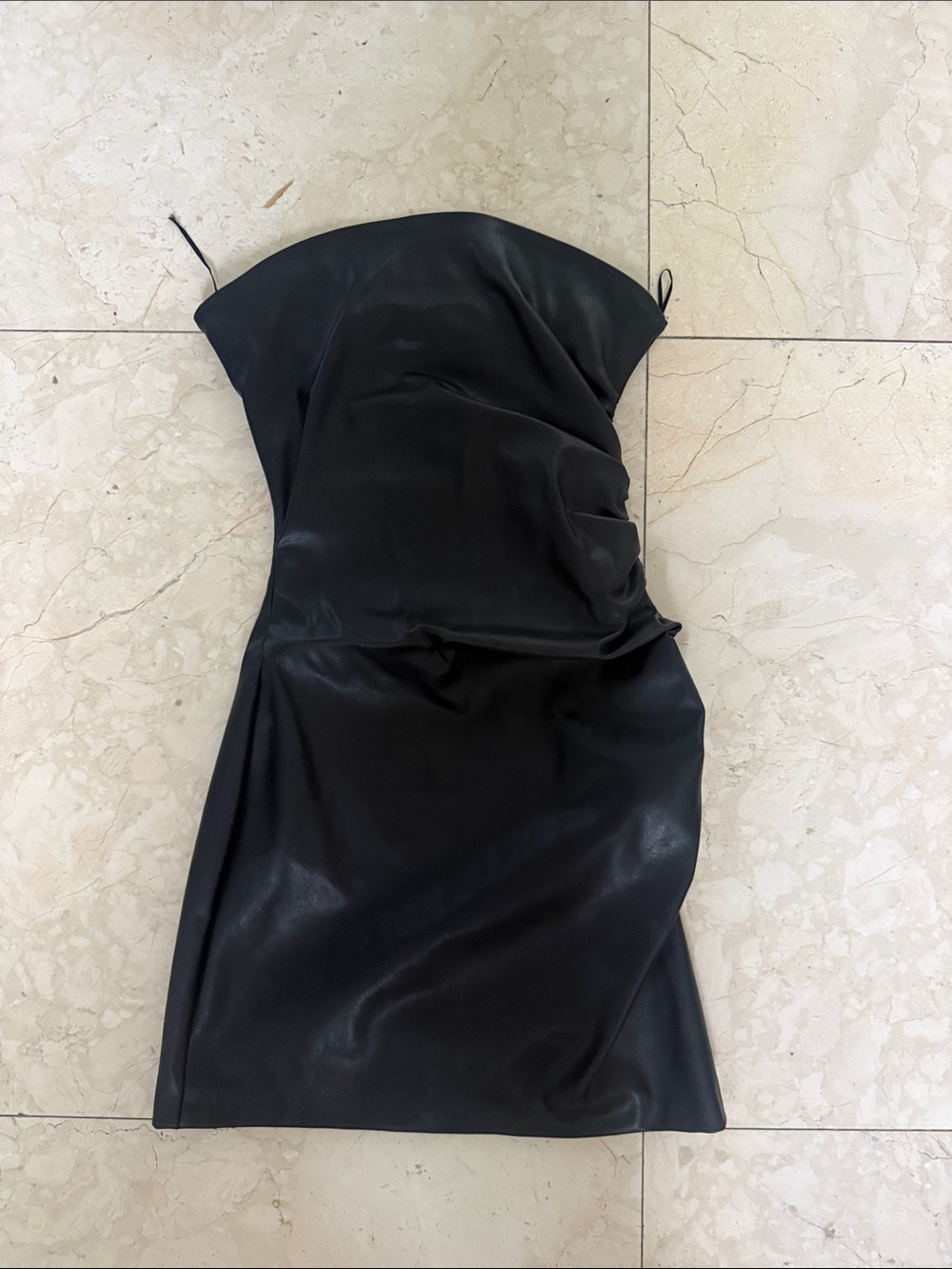 Zara Black Strapless Faux Leather Mini Dress